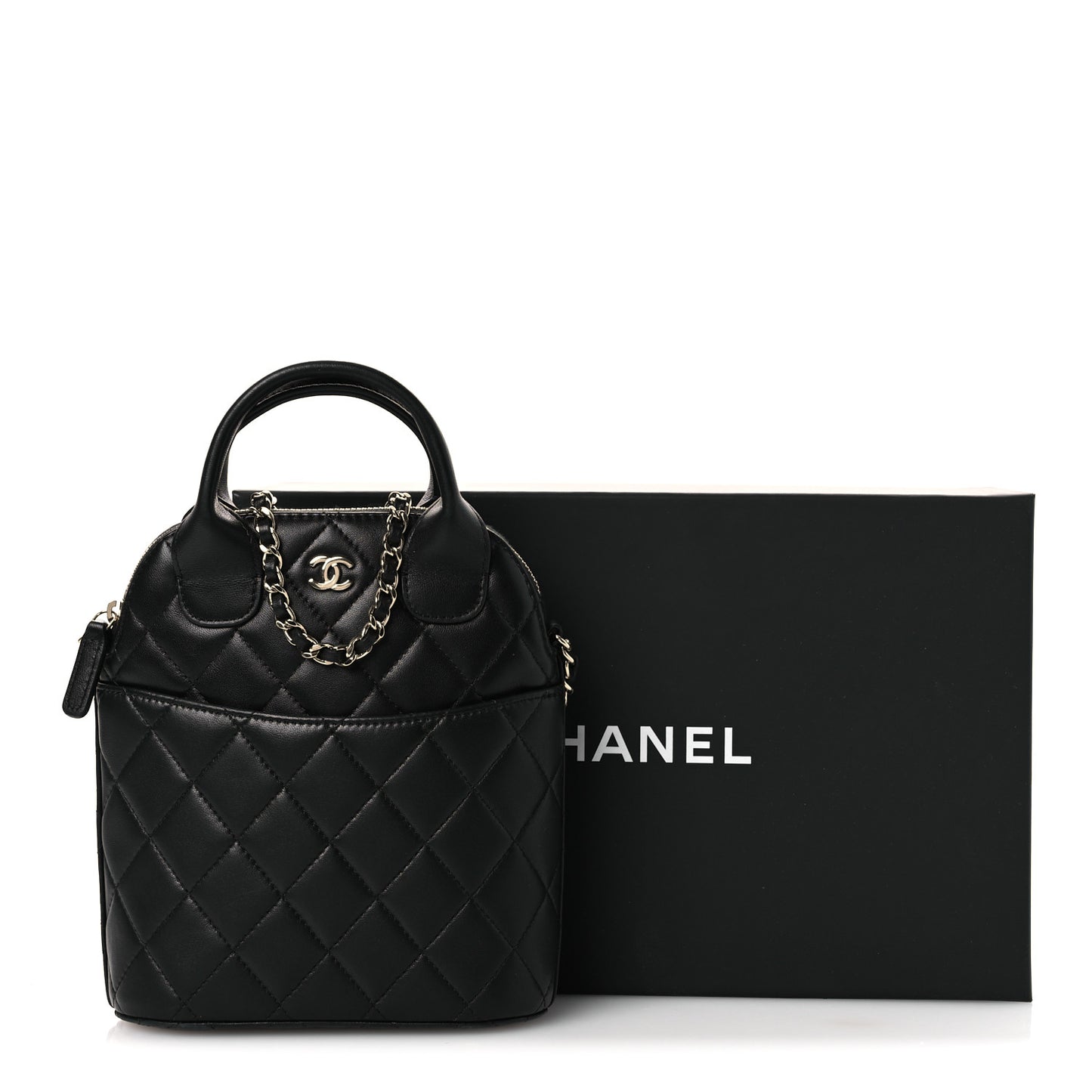 Caviar Quilted Top Handle Clutch With Chain Black