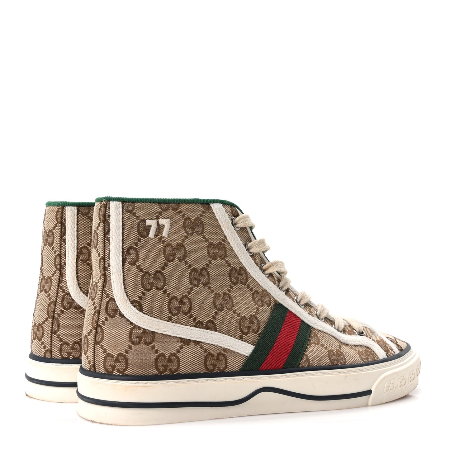 GG Monogram Web Womens 1977 Tennis High Top Sneakers 38 Beige Ebony Mystic White