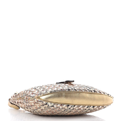 Burberry Metallic Calfskin House Check Woven Brook Hobo Gold 4 of 11