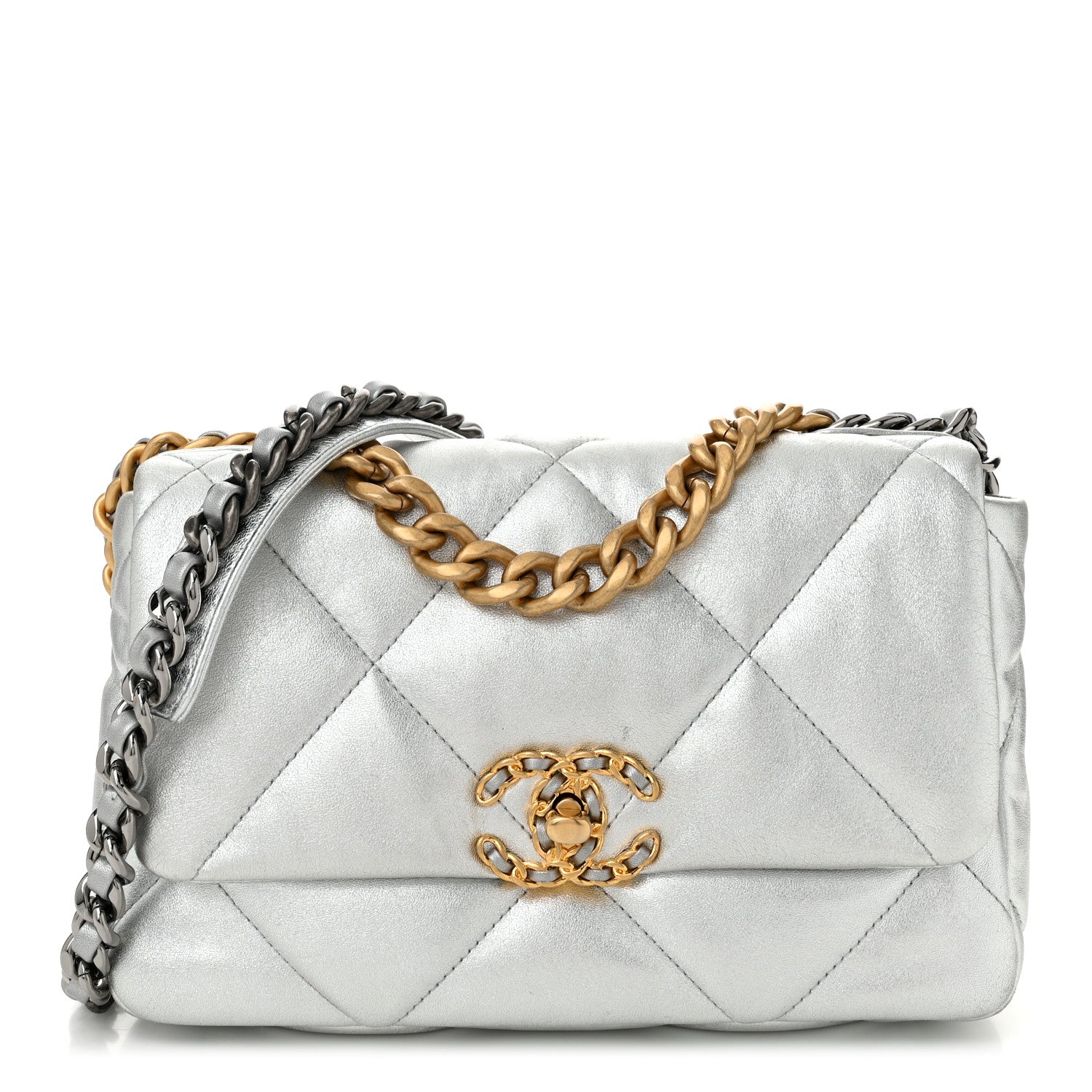 Chanel Metallic Lambskin Quilted Medium Chanel 19 Flap Silver 1 of 11