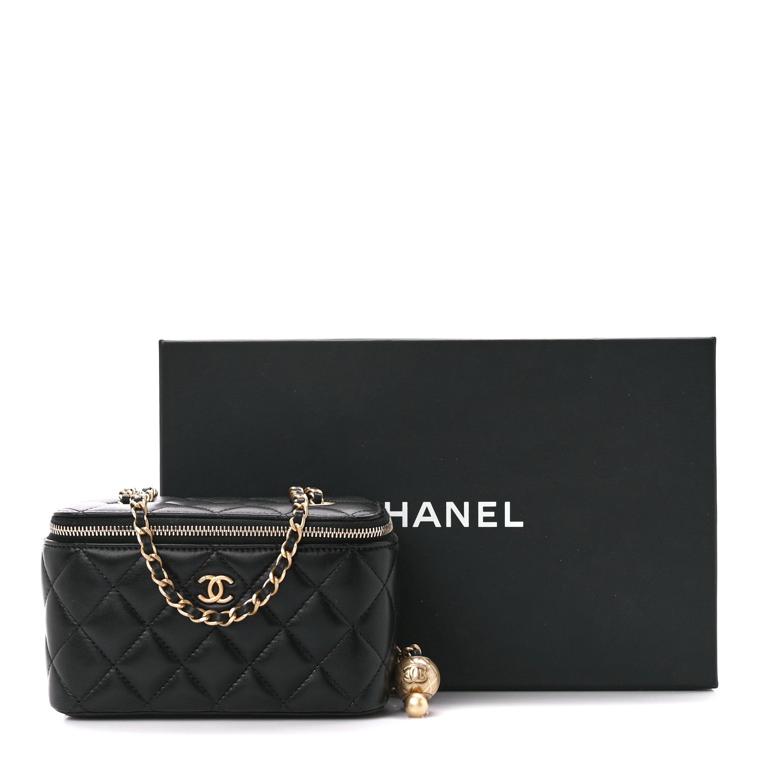 Chanel Lambskin Quilted Pearl Crush Small Vanity Case With Chain Black 11 of 11