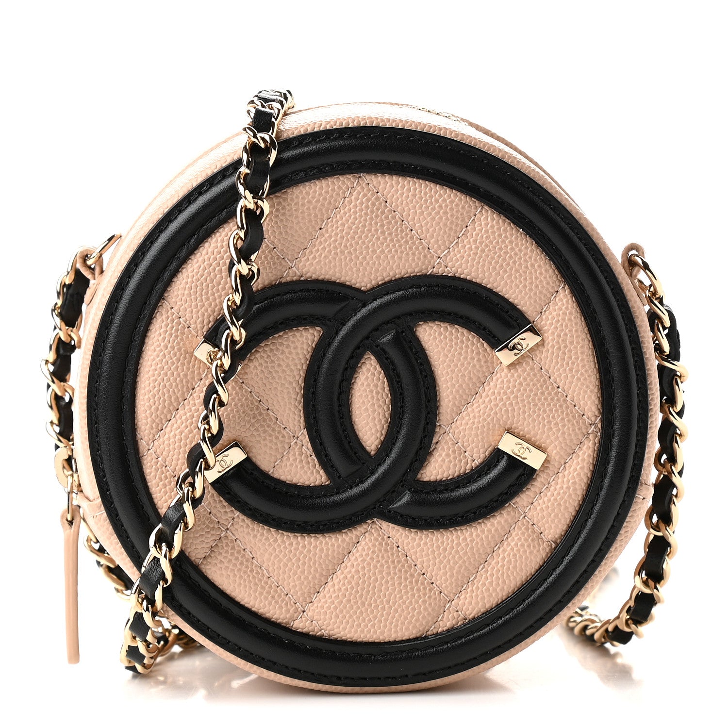 Chanel Caviar Quilted Round Filigree Crossbody Beige Black 1 of 10