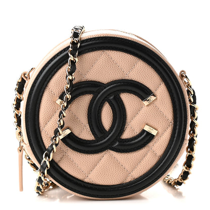 Chanel Caviar Quilted Round Filigree Crossbody Beige Black 1 of 10
