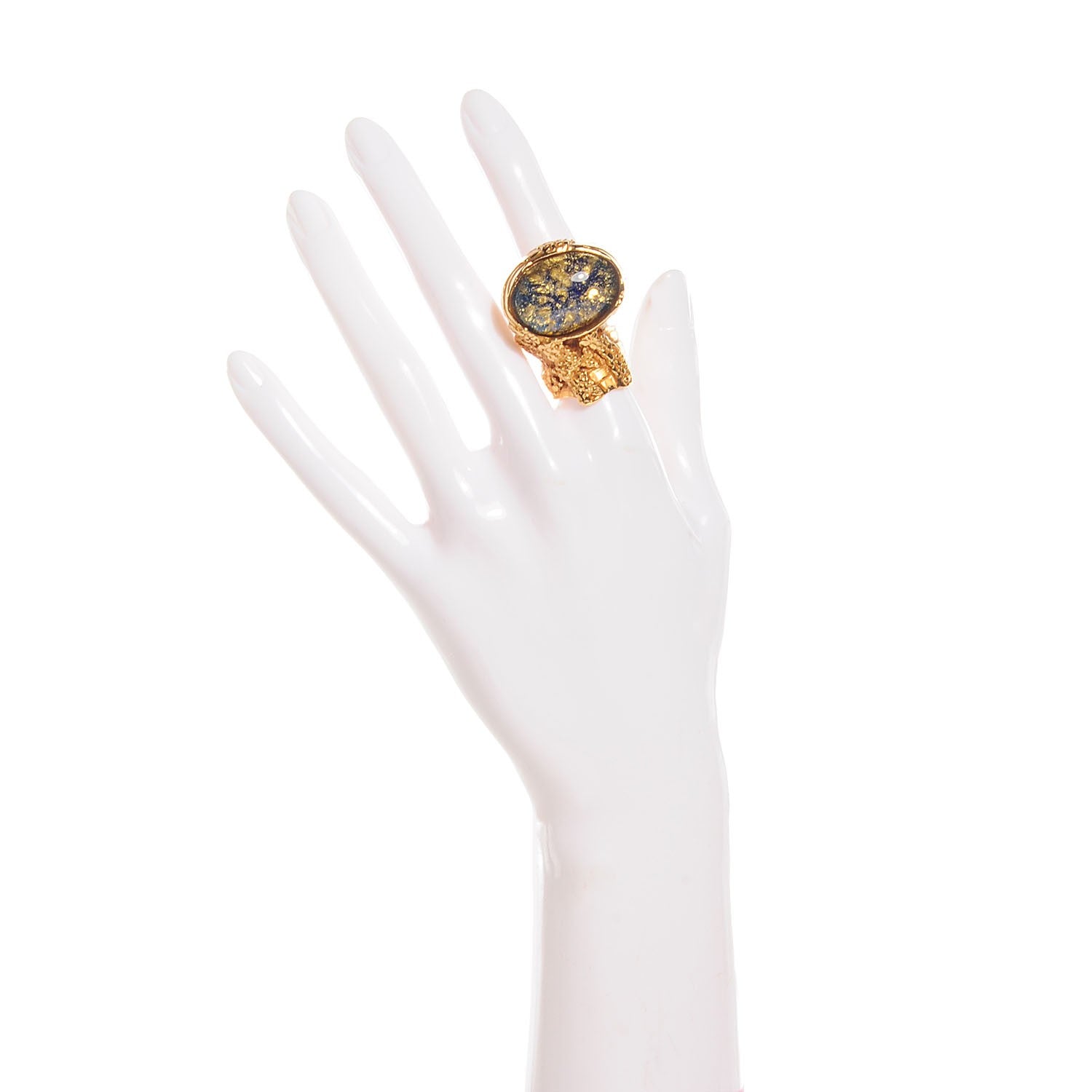 Saint Laurent Glass Cabochon Arty Ovale Ring 6 Gold Blue 2 of 5