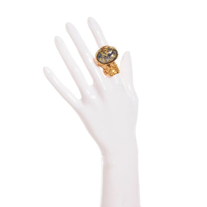 Saint Laurent Glass Cabochon Arty Ovale Ring 6 Gold Blue 2 of 5
