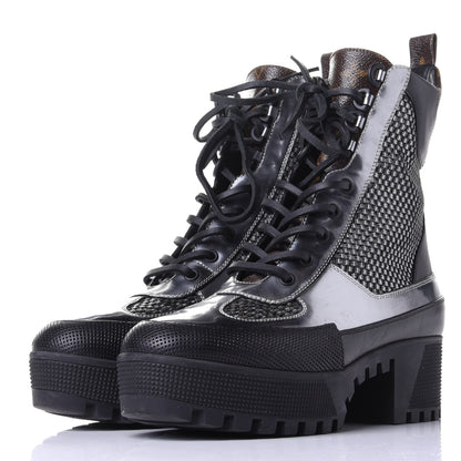 Louis Vuitton Metallic Calfskin Technical Fabric Digital Gate Laureate Platform Desert Boot 37.5 Silver 3 of 11