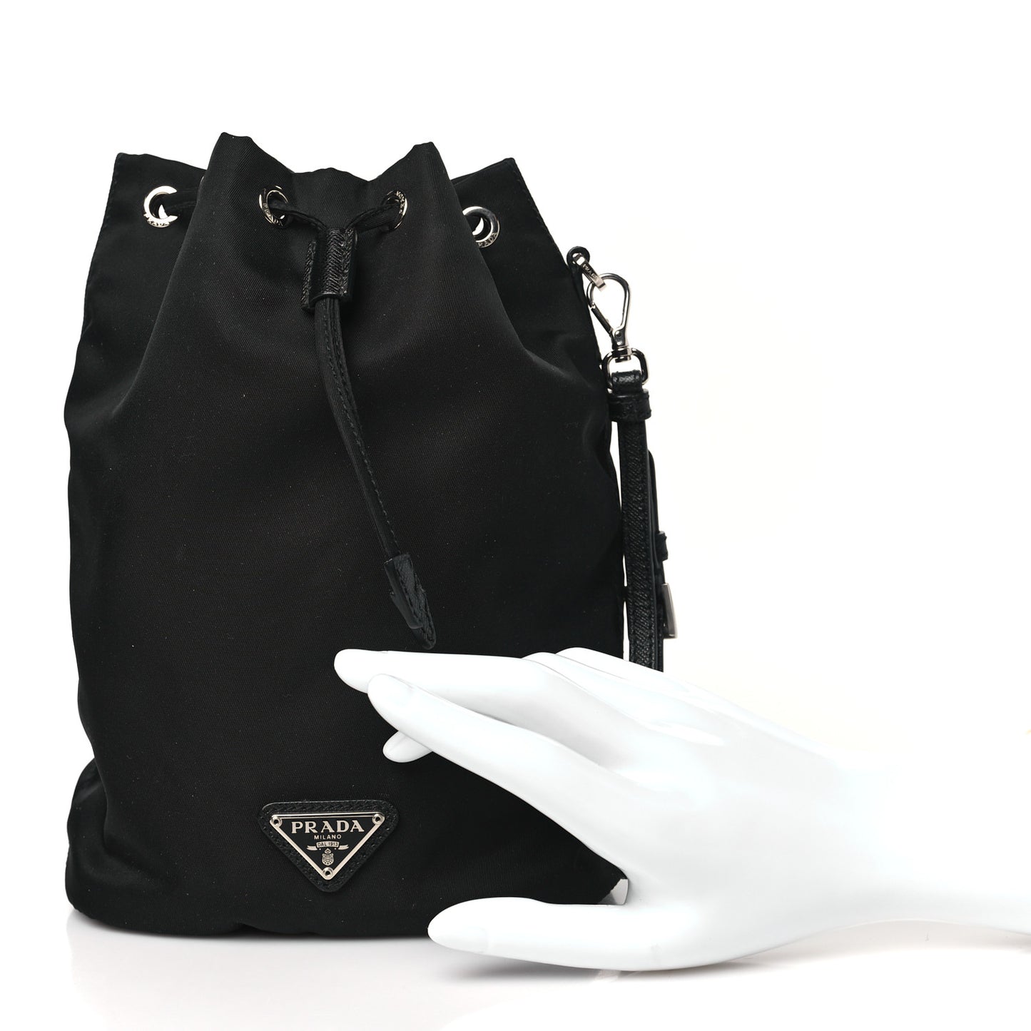 Re-Nylon Saffiano Bucket Wristlet Black