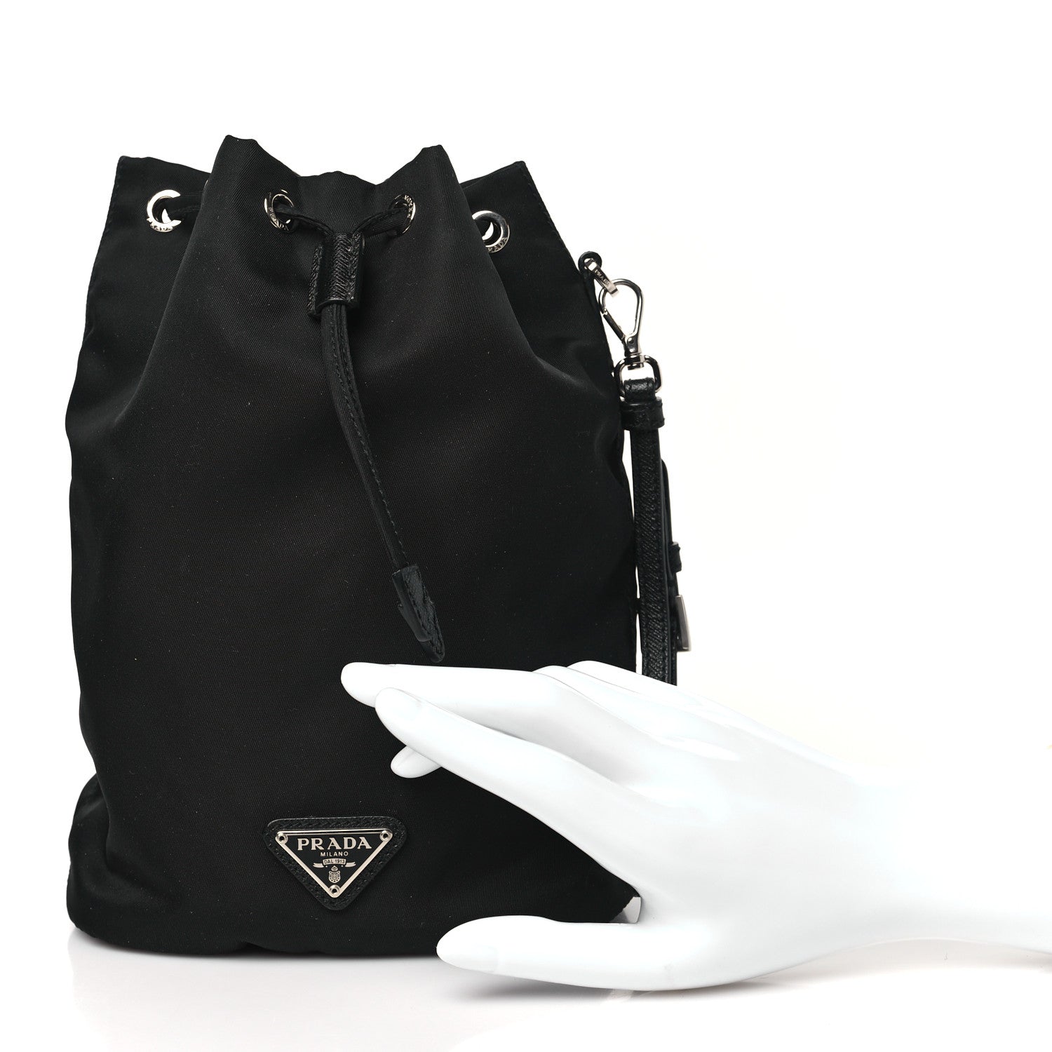 Prada Re-Nylon Saffiano Bucket Wristlet Black 2 of 11