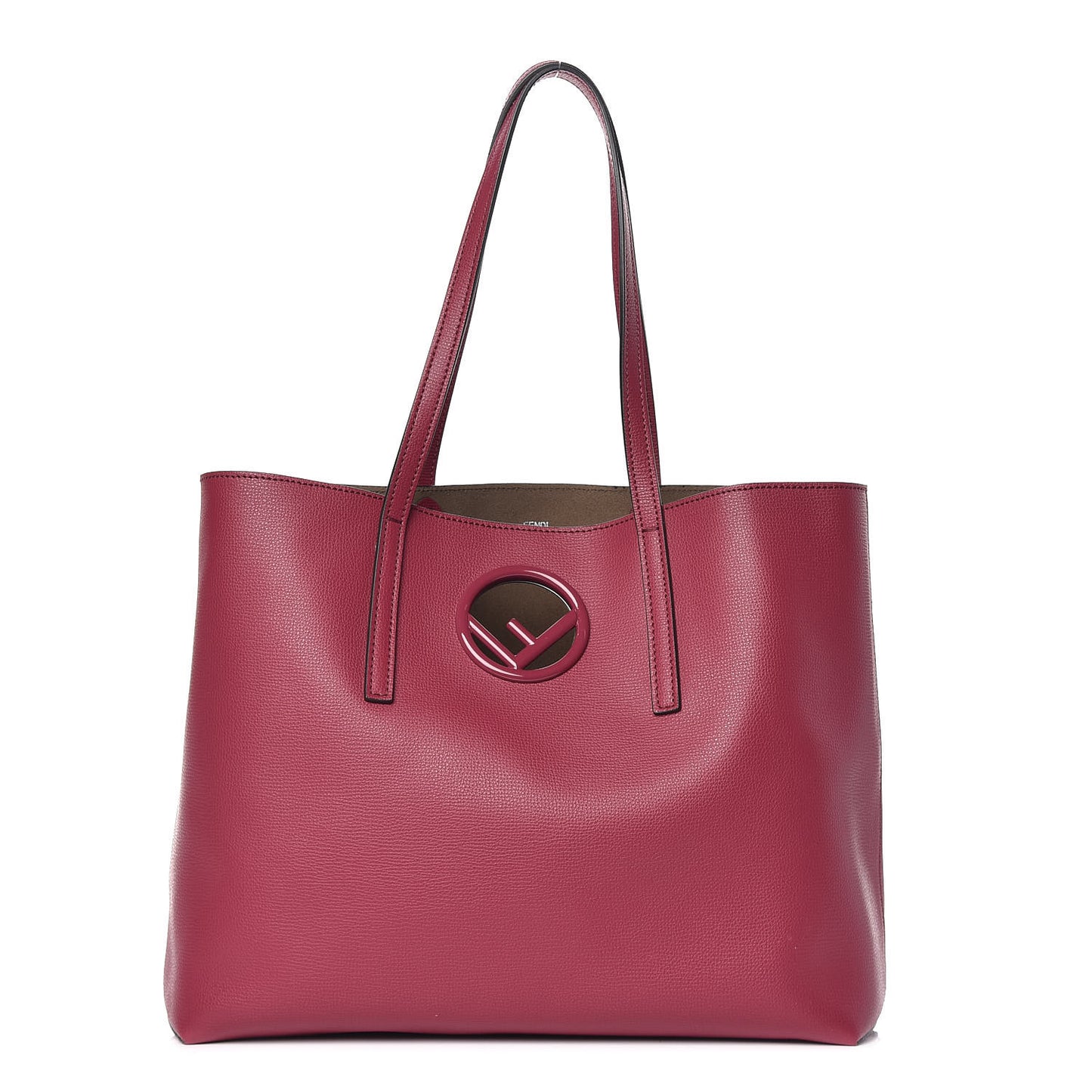 Vitello Vienna Enamel F is Fendi Shopping Tote Black Cherry Taupe