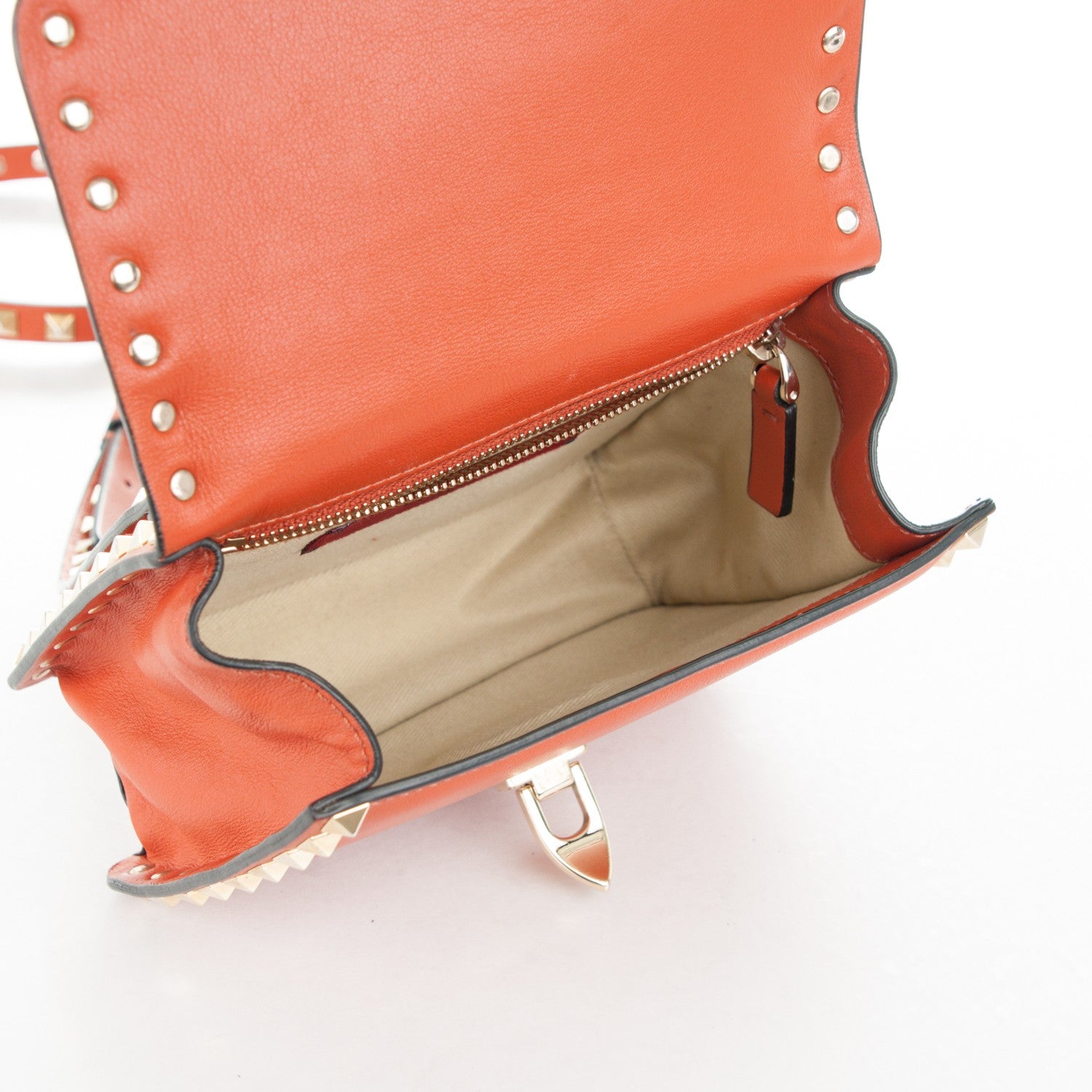 Valentino Garavani Vitello Small Rockstud Shoulder Flap Messenger Bag Orange 5 of 9