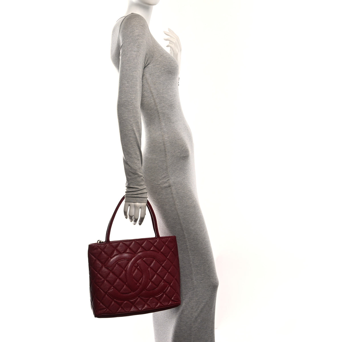 Caviar Quilted Medallion Tote Bordeaux