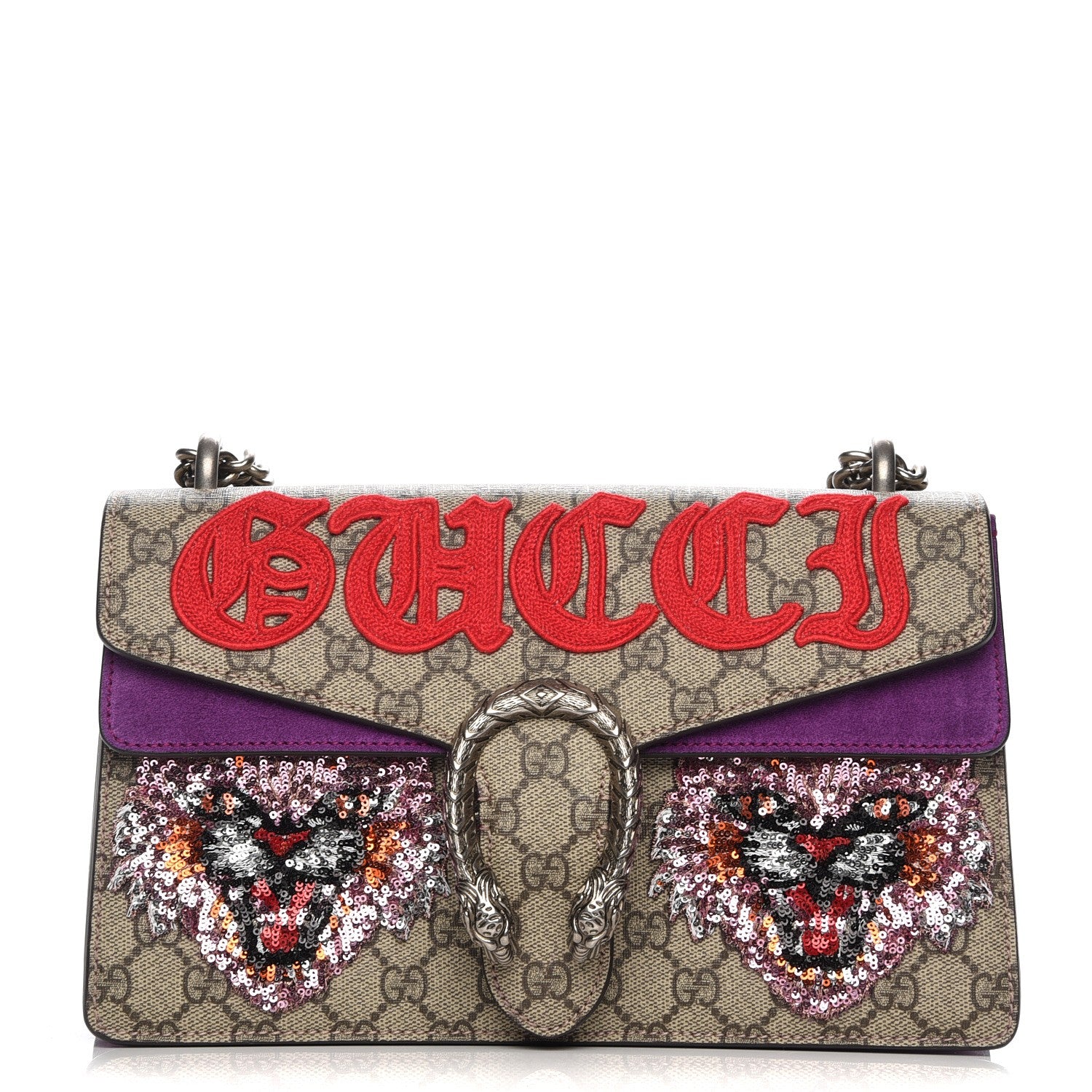 Gucci GG Supreme Monogram Embroidered Small Dionysus Shoulder Bag Purple 1 of 8