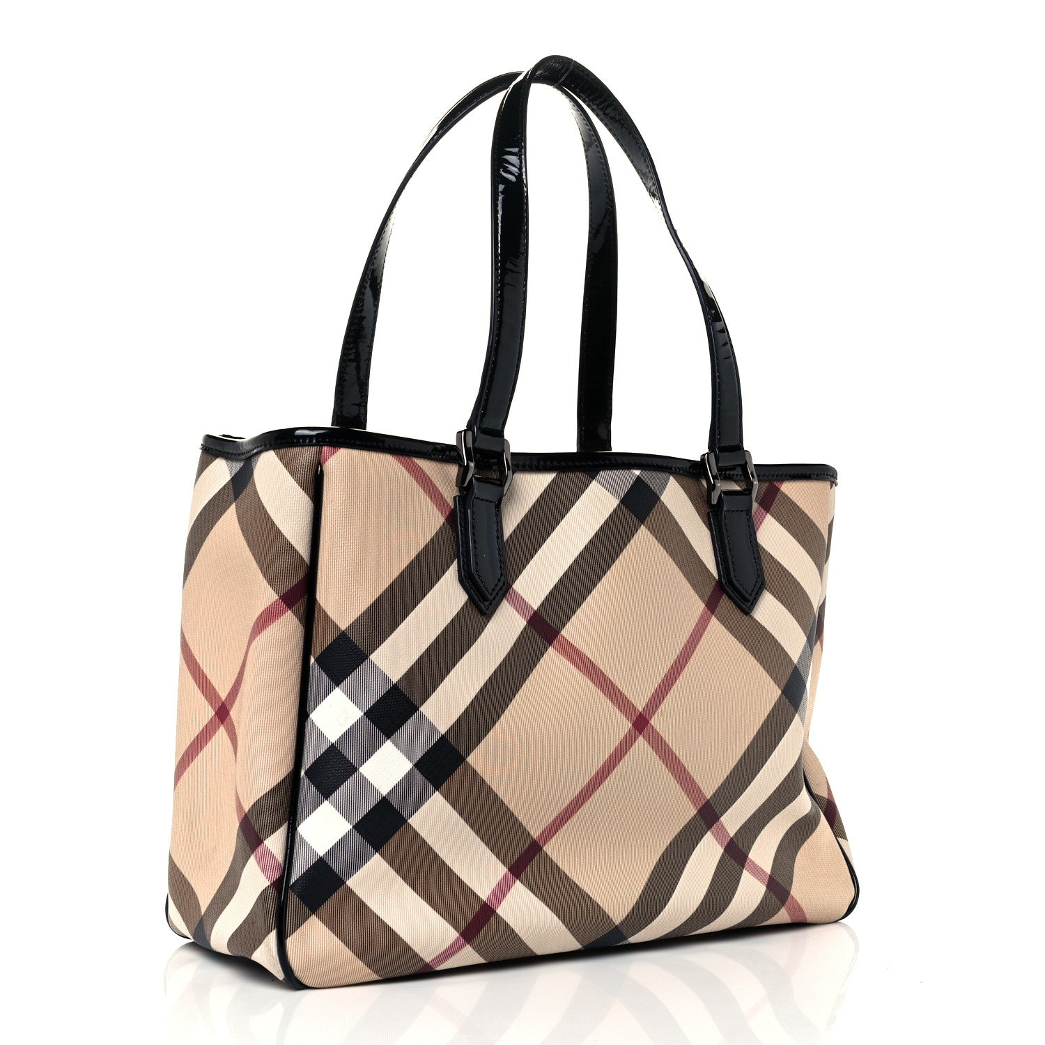 Burberry Patent Trim Nova Check Tote Black 3 of 12
