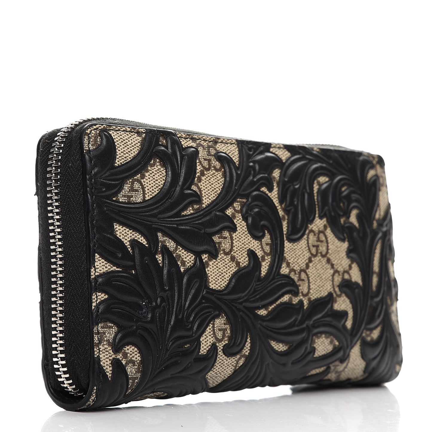 GG Supreme Monogram Arabesque Zip Around Wallet Black