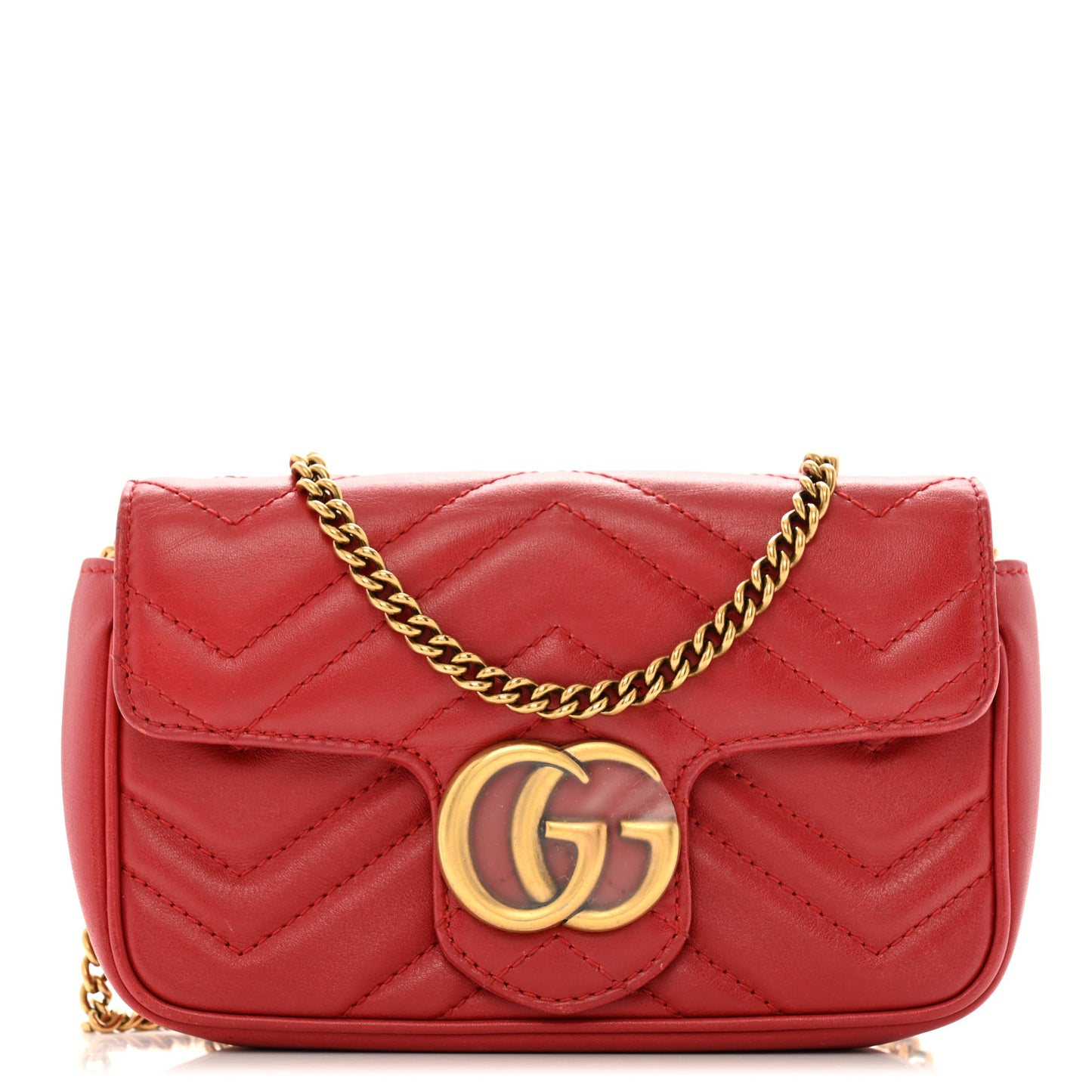 Calfskin Matelasse Super Mini GG Marmont Shoulder Bag Hibiscus Red