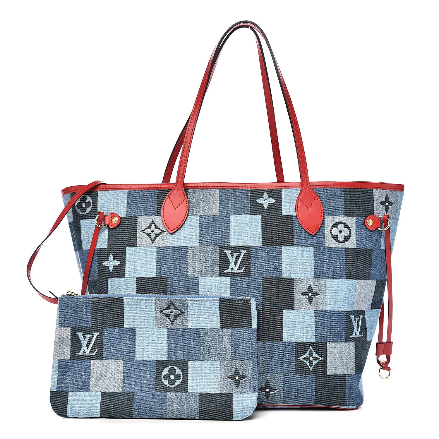 Louis Vuitton Denim Damier Monogram Patchwork Neverfull Blue Rouge 1 of 11