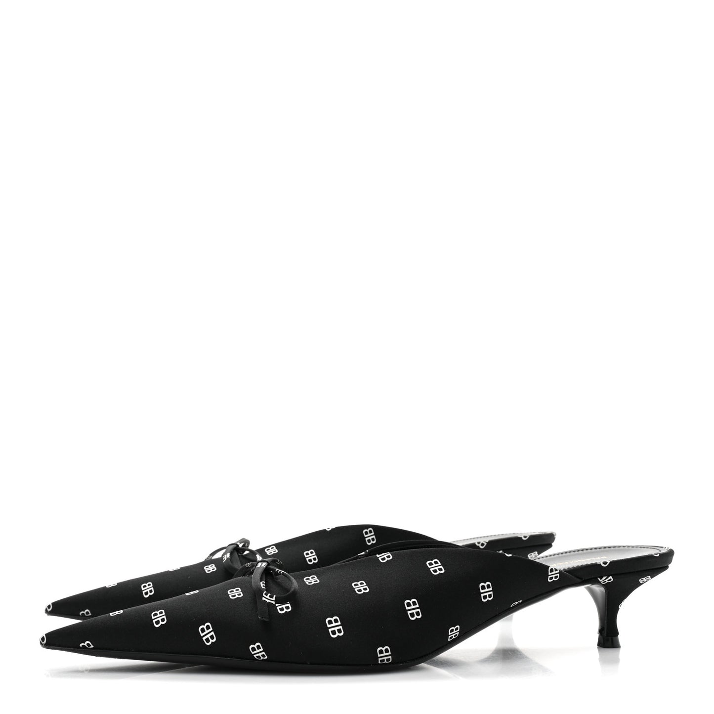 Crepe Satin BB Printed Knife Pointed Toe 40mm Mules 40 Black White