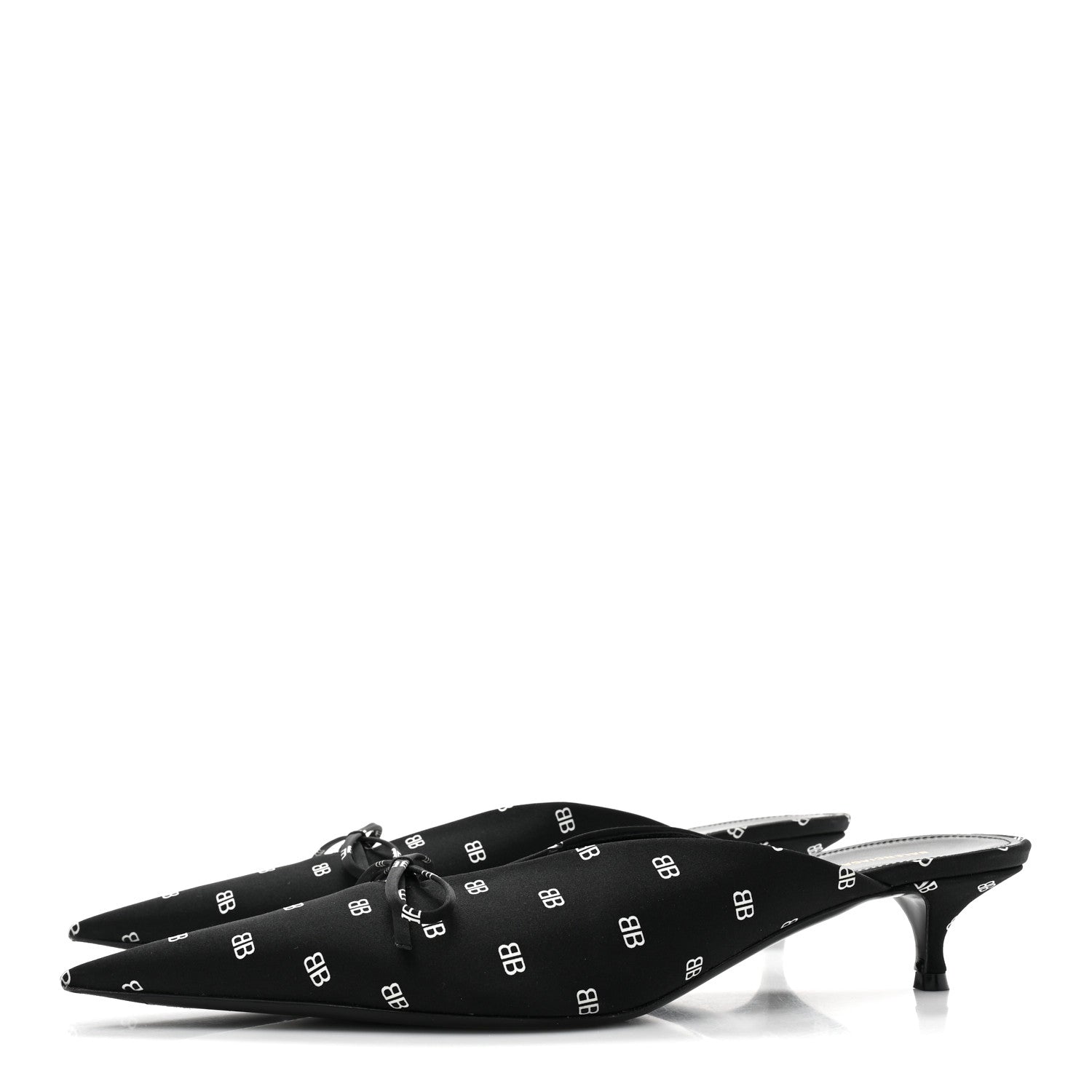 Balenciaga Crepe Satin BB Printed Knife Pointed Toe 40mm Mules 40 Black White 3 of 12