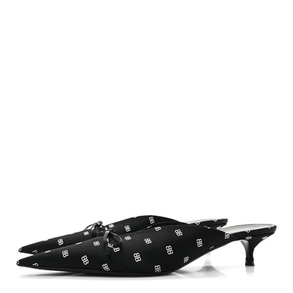 Balenciaga Crepe Satin BB Printed Knife Pointed Toe 40mm Mules 40 Black White 3 of 12