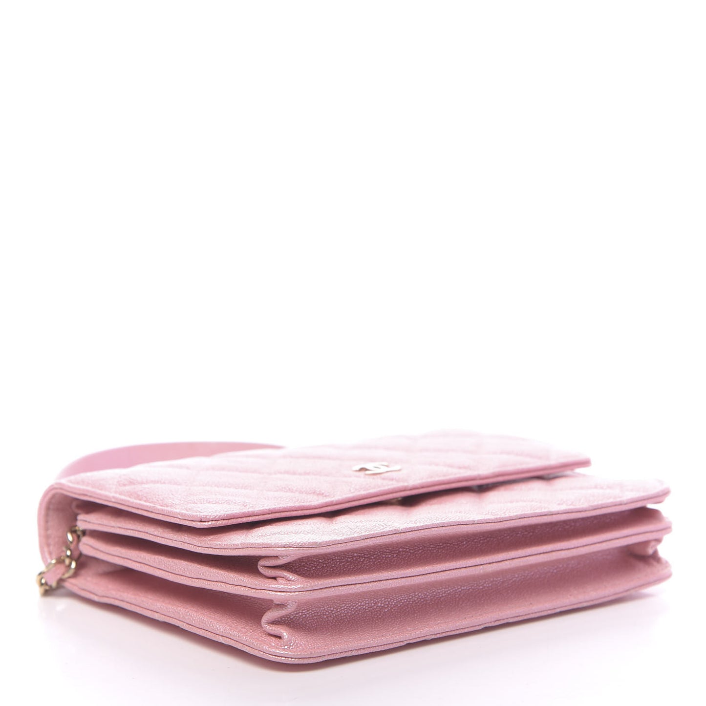 Iridescent Caviar Quilted Square Wallet On Chain WOC Rose Pink