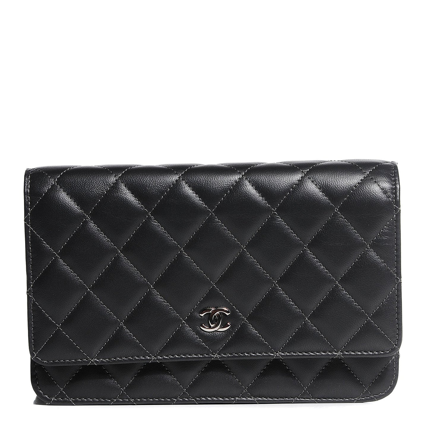 Lambskin Quilted Wallet On Chain WOC Dark Grey