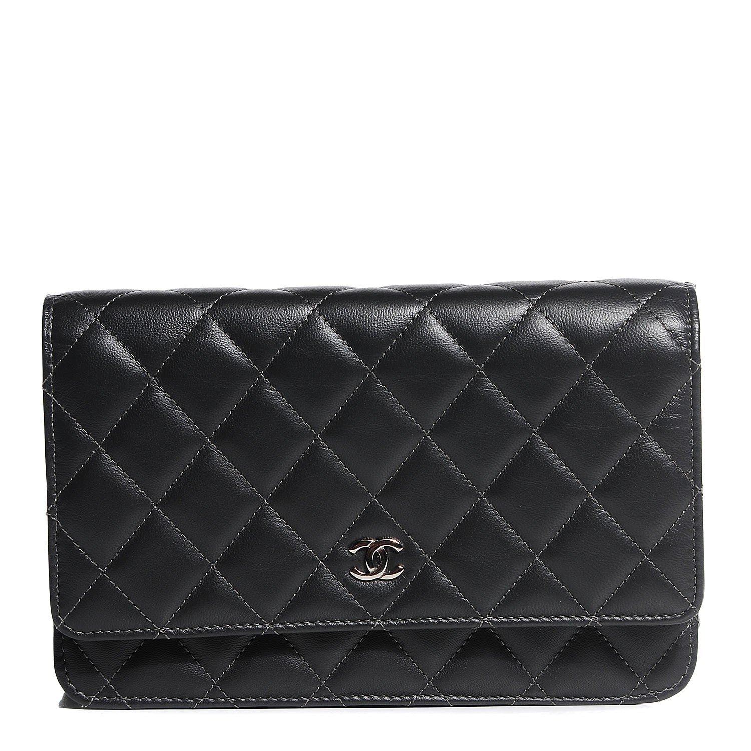 Chanel Lambskin Quilted Wallet On Chain WOC Dark Grey 1 of 9