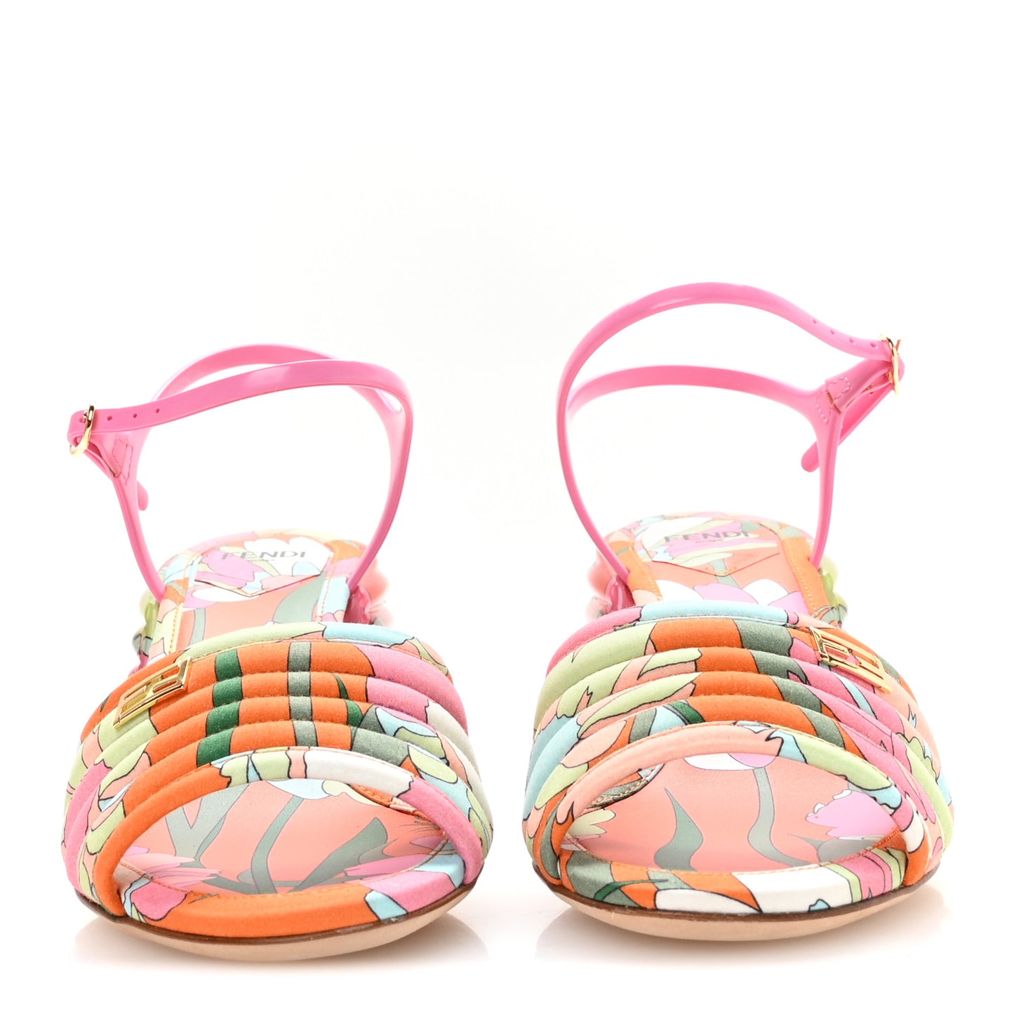 Fabric Calfskin Promenade Slingback Sandals 35 Arancio Multicolor Lipstick