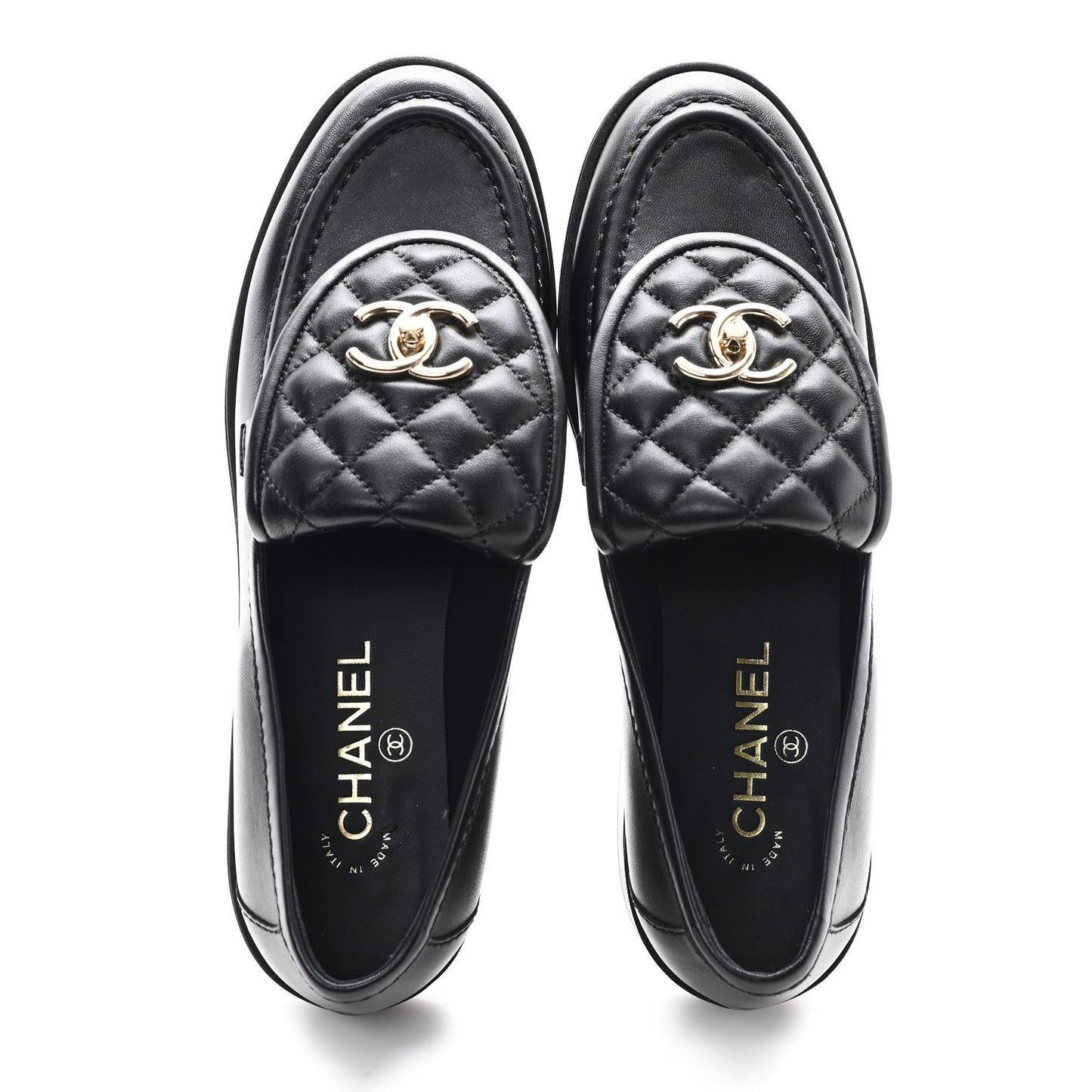 Lambskin Quilted CC Turnlock Loafers 39.5 Black