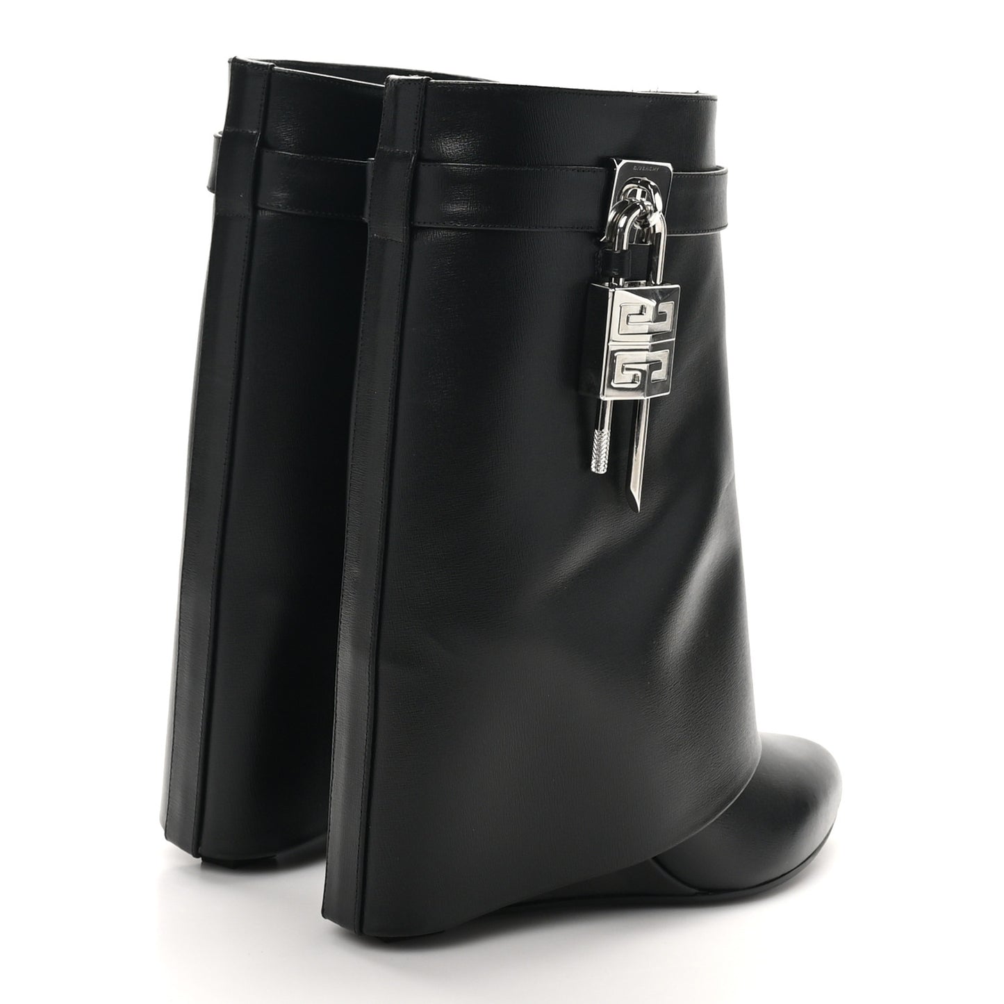 Calfskin Shark Lock Ankle Boots 38 Black