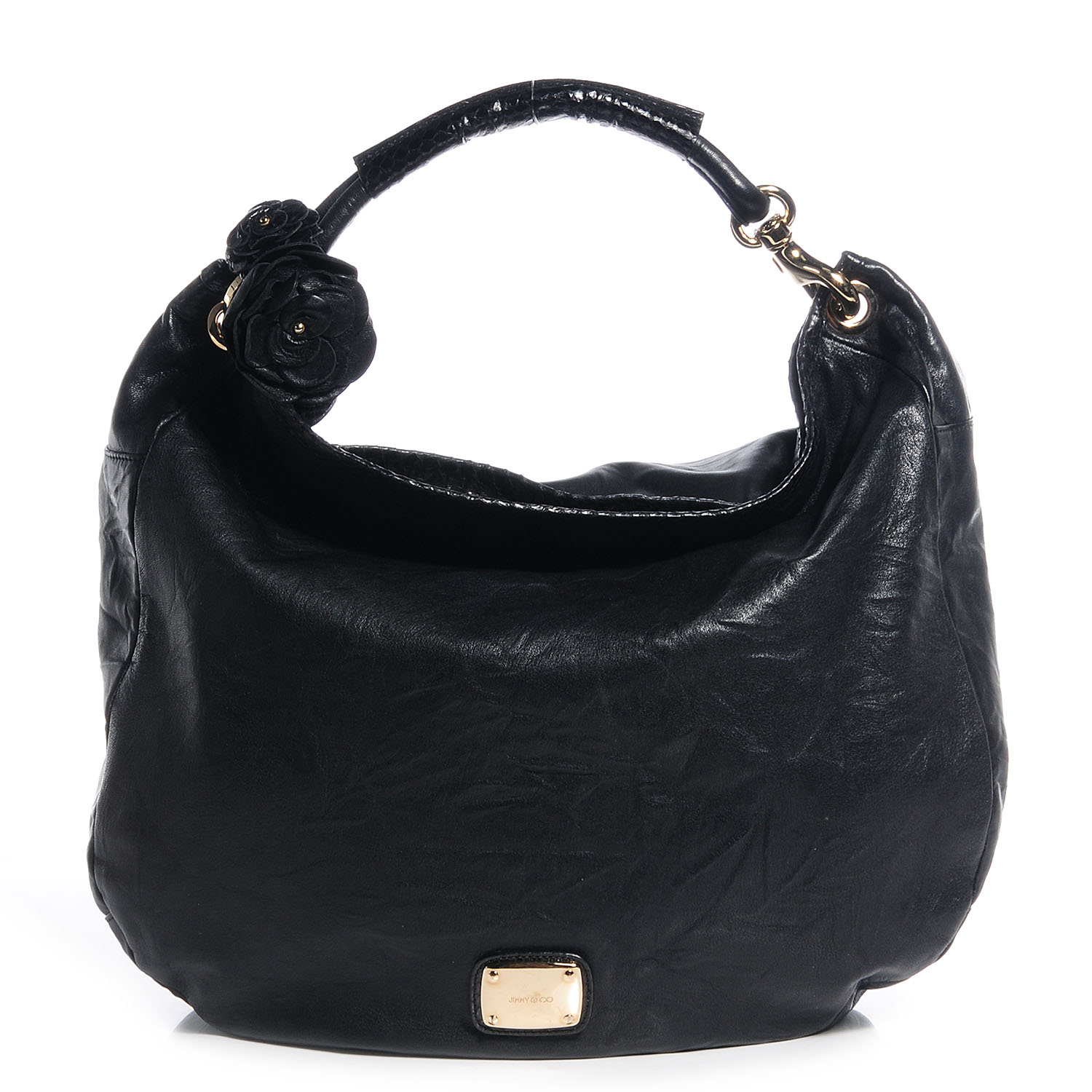 Jimmy Choo Snakeskin Biker Leather Small Sky Flower Hobo Black 1 of 10