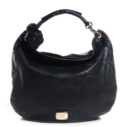 Jimmy Choo Snakeskin Biker Leather Small Sky Flower Hobo Black 1 of 10