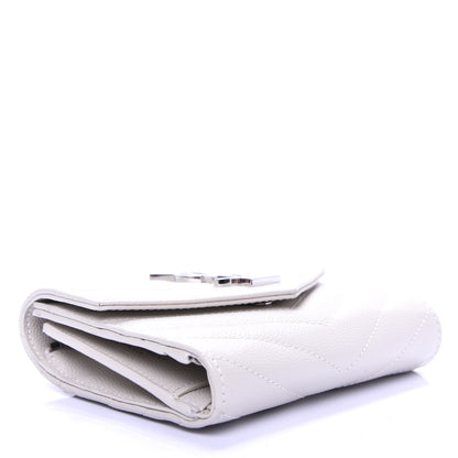 Saint Laurent Grain De Poudre Matelasse Chevron Monogram Compact Tri Fold Wallet Crema Soft 4 of 7