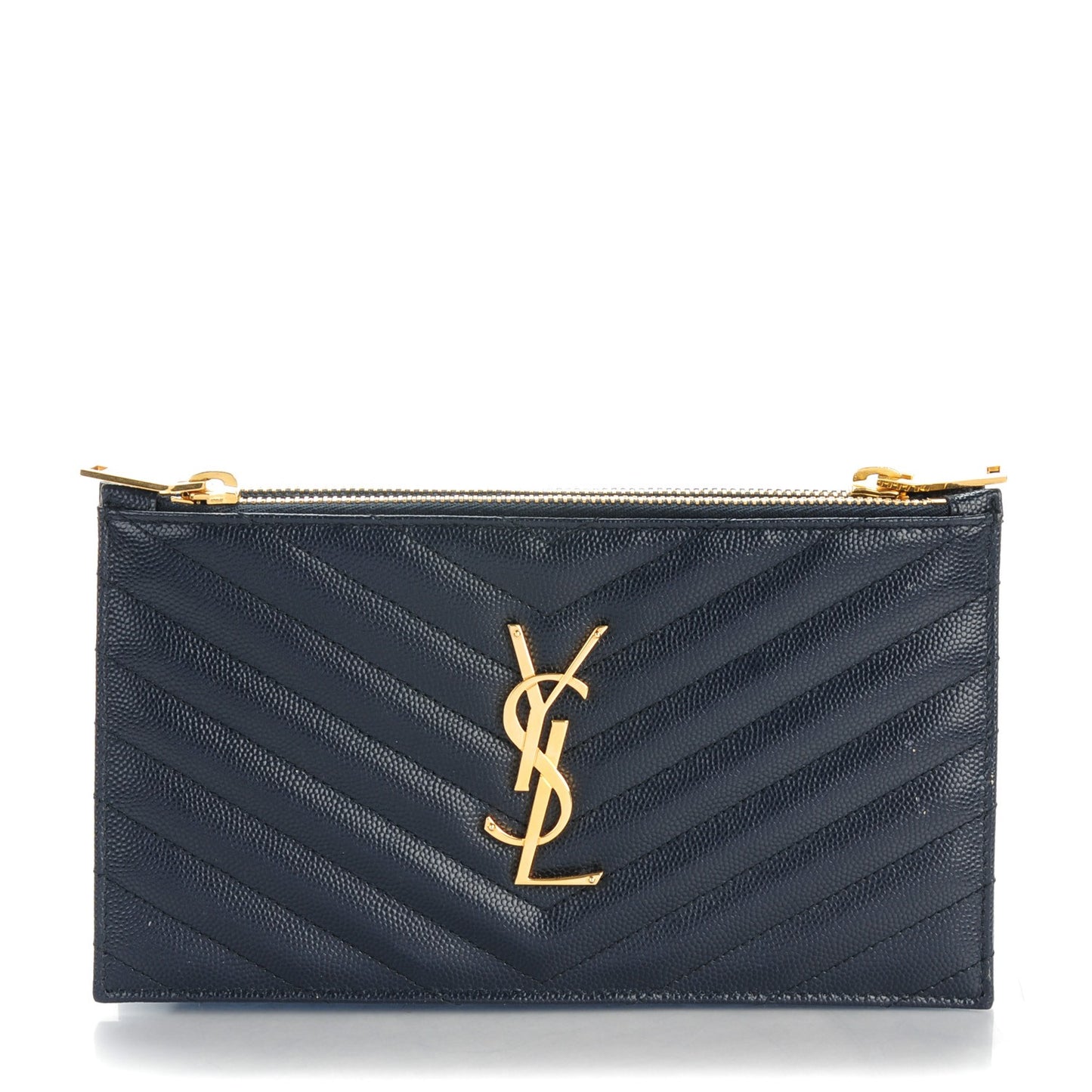 Grain De Poudre Matelasse Chevron Monogram Wallet Navy