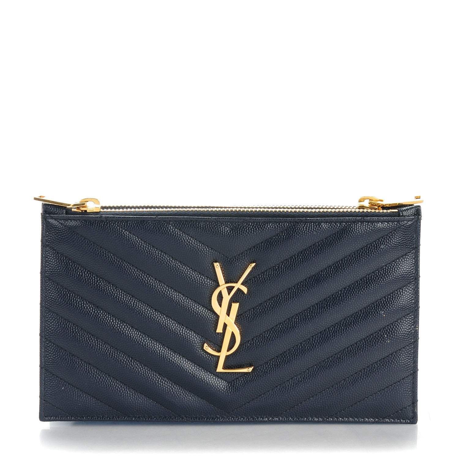 Saint Laurent Grain De Poudre Matelasse Chevron Monogram Wallet Navy 1 of 7