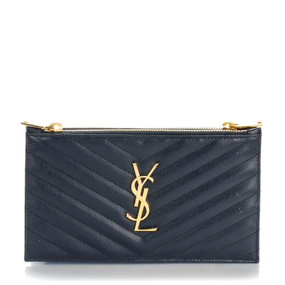 Saint Laurent Grain De Poudre Matelasse Chevron Monogram Wallet Navy 1 of 7