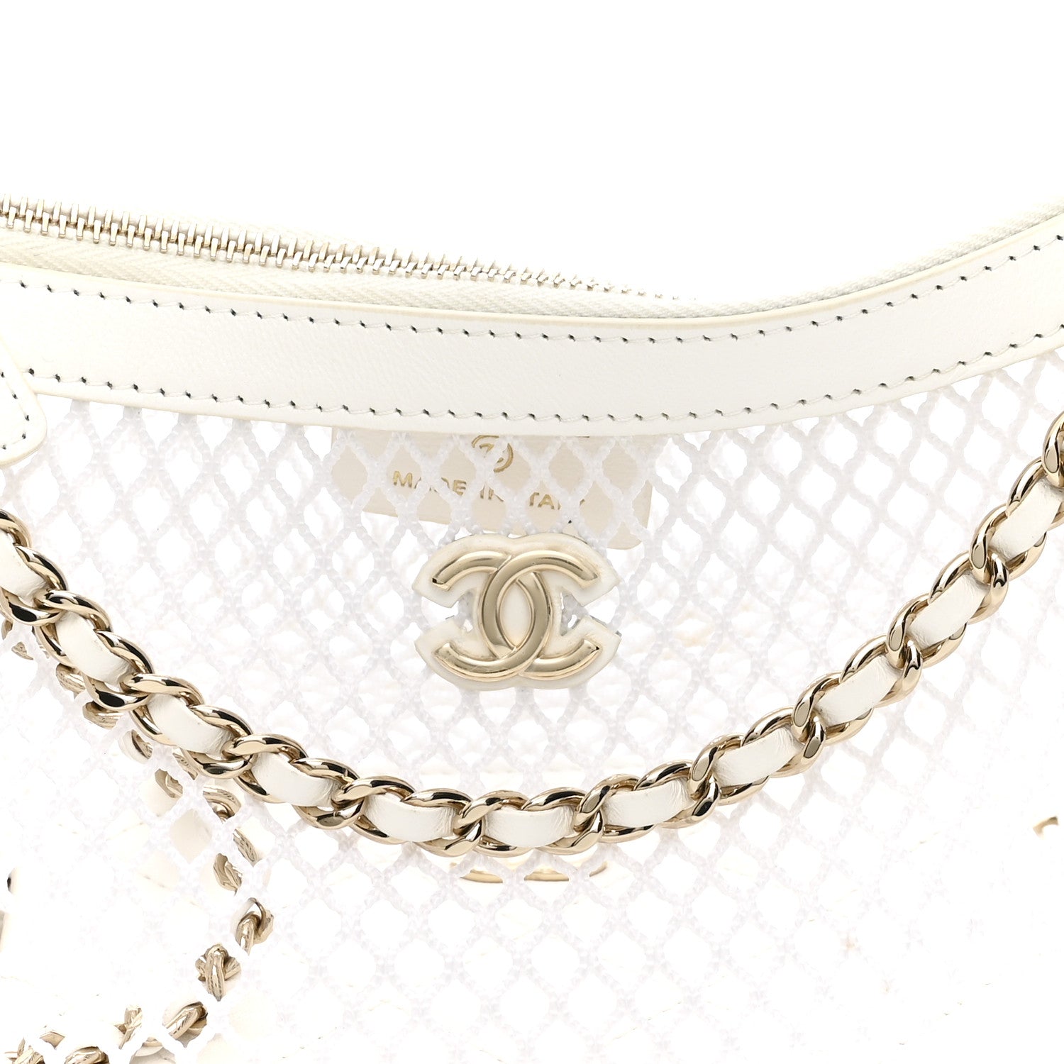 Chanel Mesh Shiny Lambskin Chain Hobo White 9 of 14