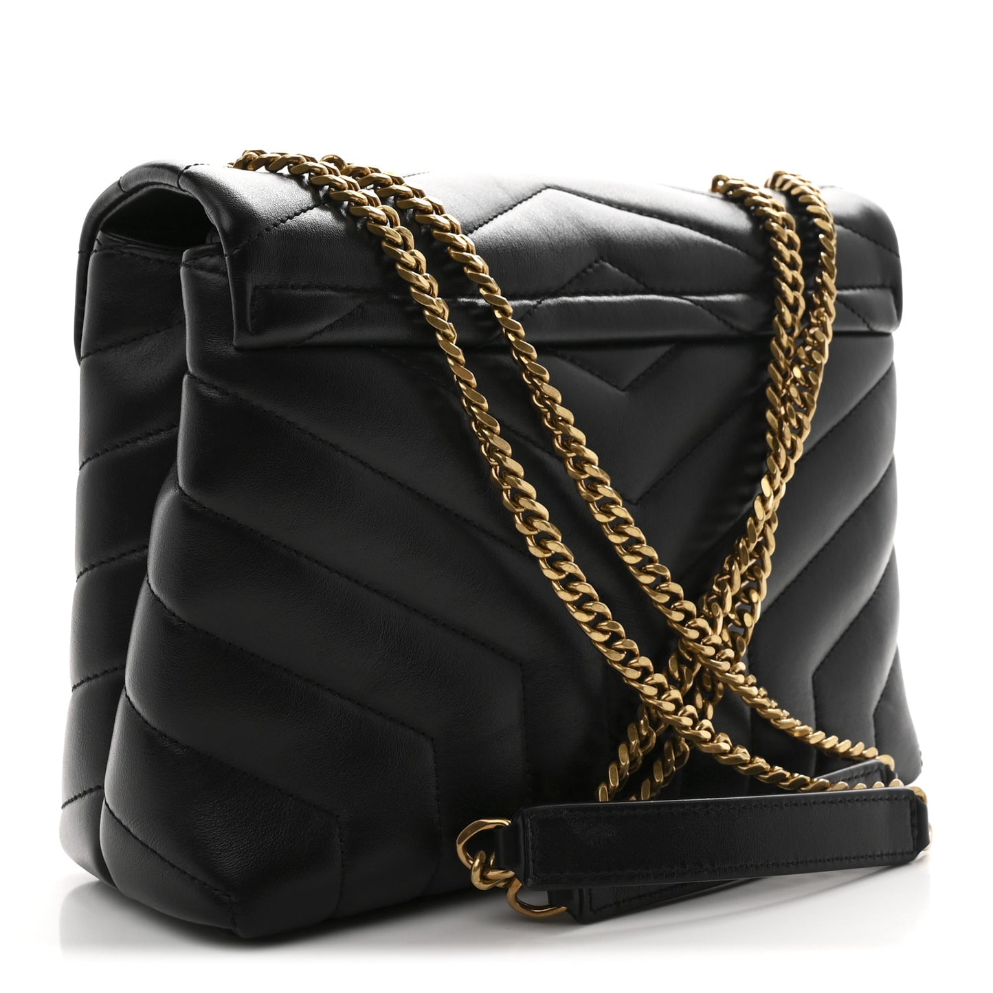 Calfskin Y Quilted Monogram Small Loulou Chain Satchel Black