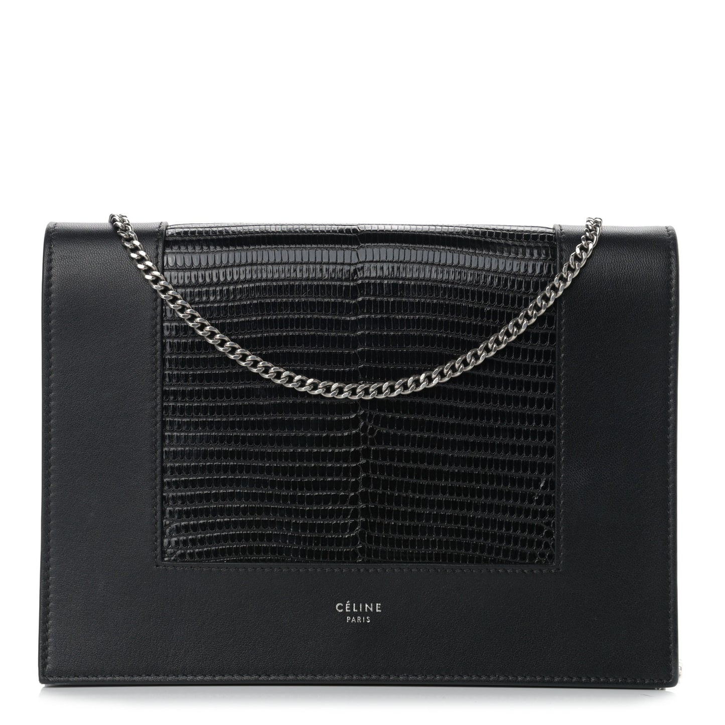 Lizard Smooth Lambskin Frame Evening Chain Clutch Black