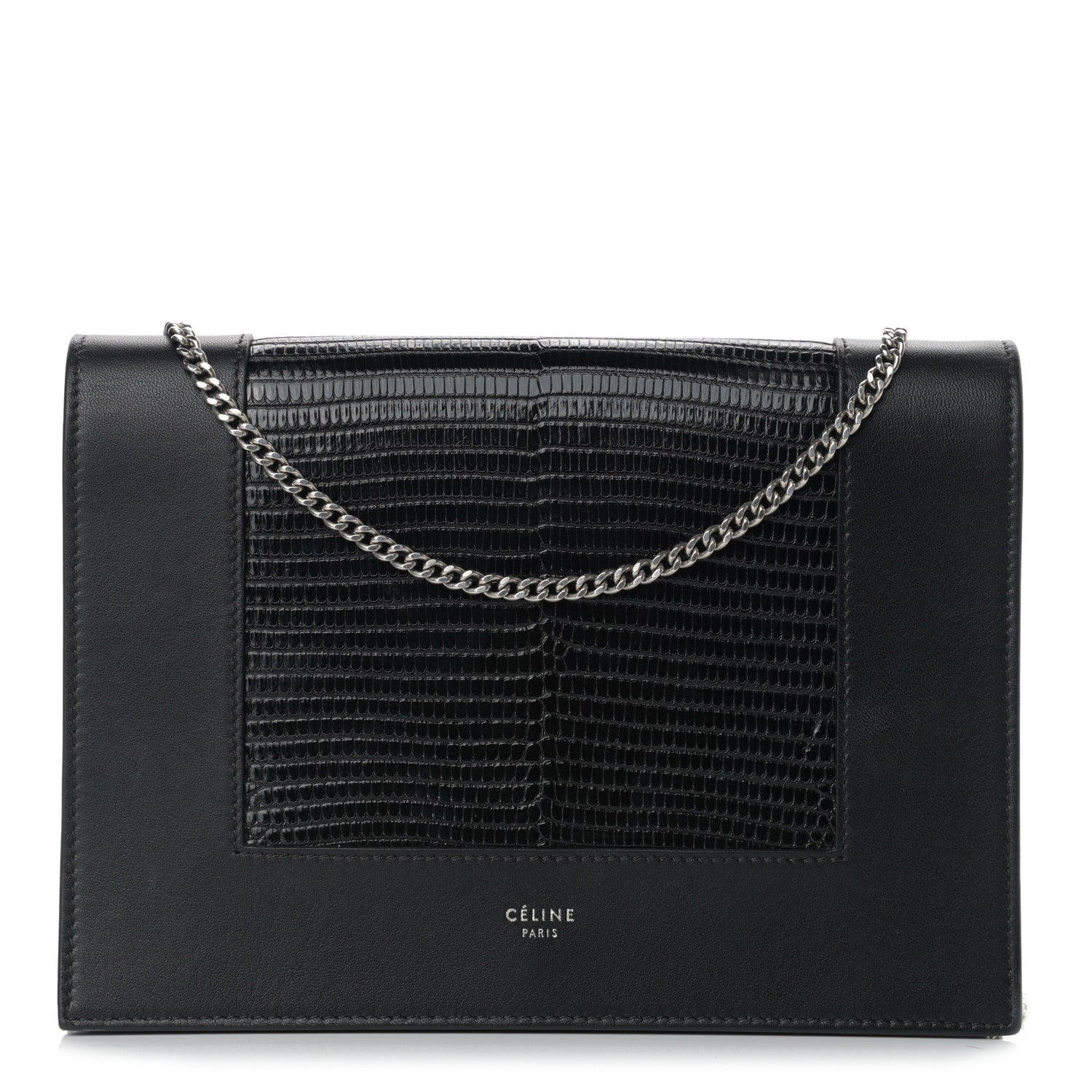 Celine Lizard Smooth Lambskin Frame Evening Chain Clutch Black 1 of 10