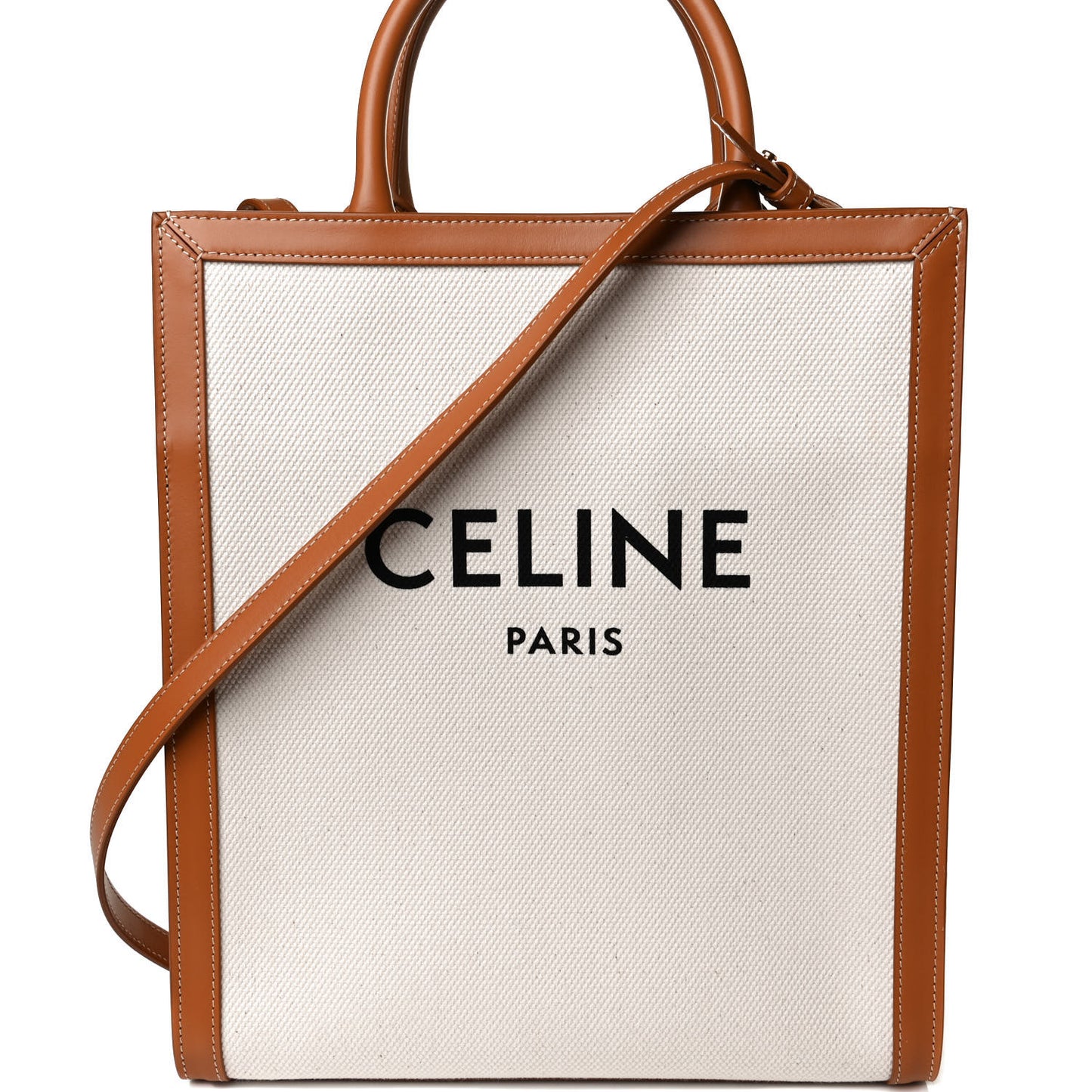 Canvas Calfskin Logo Print Small Vertical Cabas Natural Tan