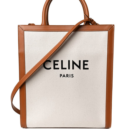 Celine Canvas Calfskin Logo Print Small Vertical Cabas Natural Tan 8 of 11