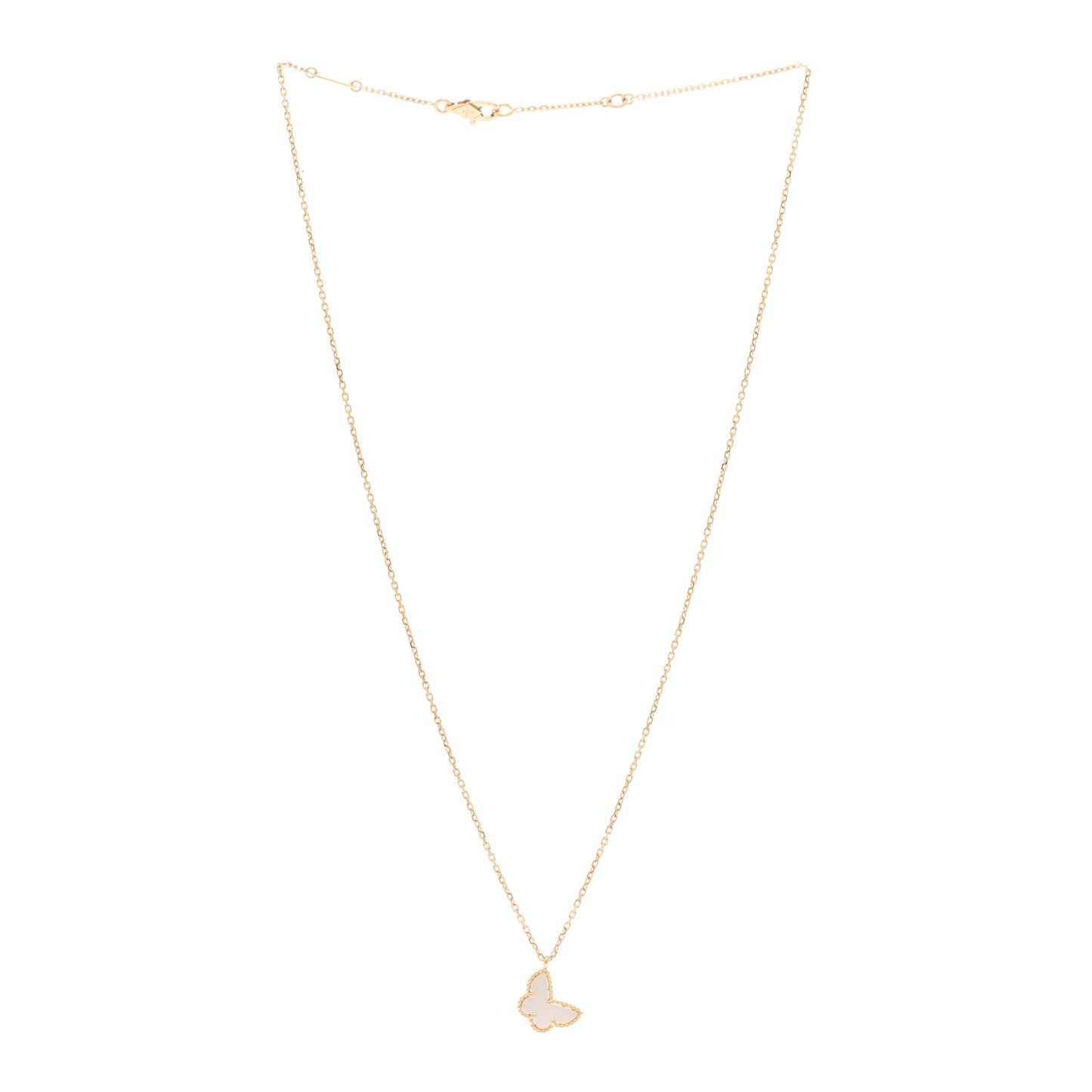 18K Yellow Gold Mother of Pearl Sweet Alhambra Butterfly Pendant Necklace