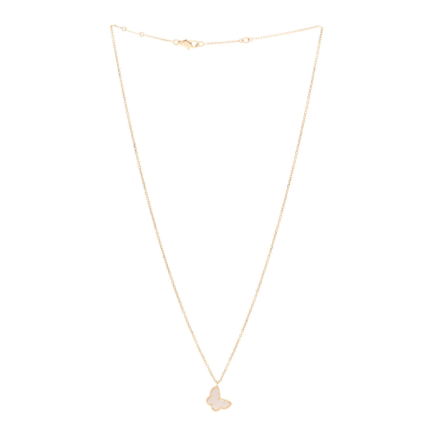Van Cleef & Arpels 18K Yellow Gold Mother of Pearl Sweet Alhambra Butterfly Pendant Necklace 3 of 6