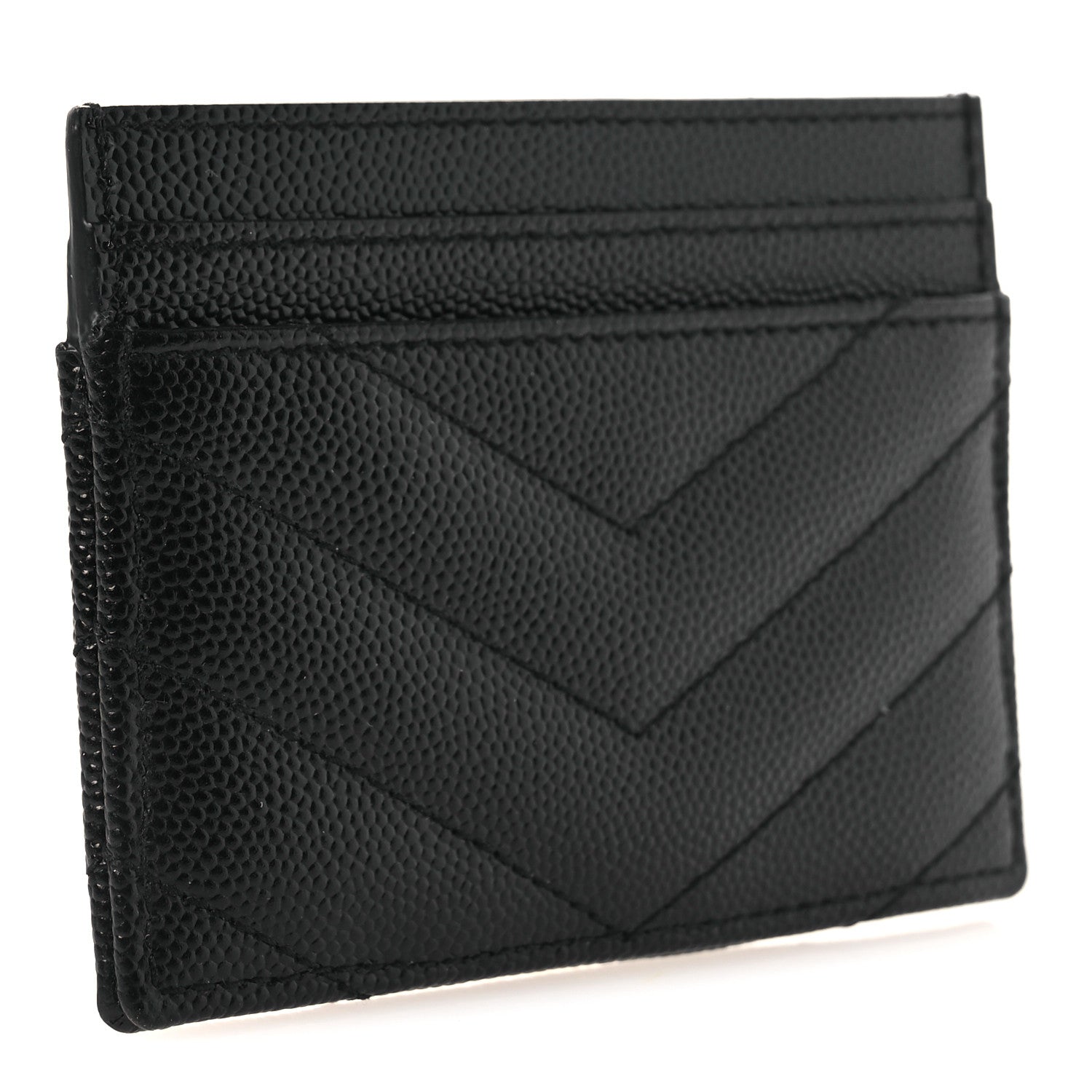 Saint Laurent Grain De Poudre Matelasse Chevron Monogram Credit Card Case Black 3 of 8