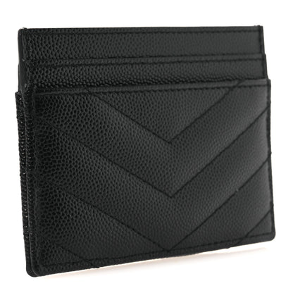 Saint Laurent Grain De Poudre Matelasse Chevron Monogram Credit Card Case Black 3 of 8