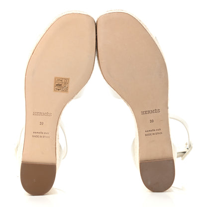 Hermes Goatskin Elda Espadrille Wedge Sandals 39 White 5 of 9