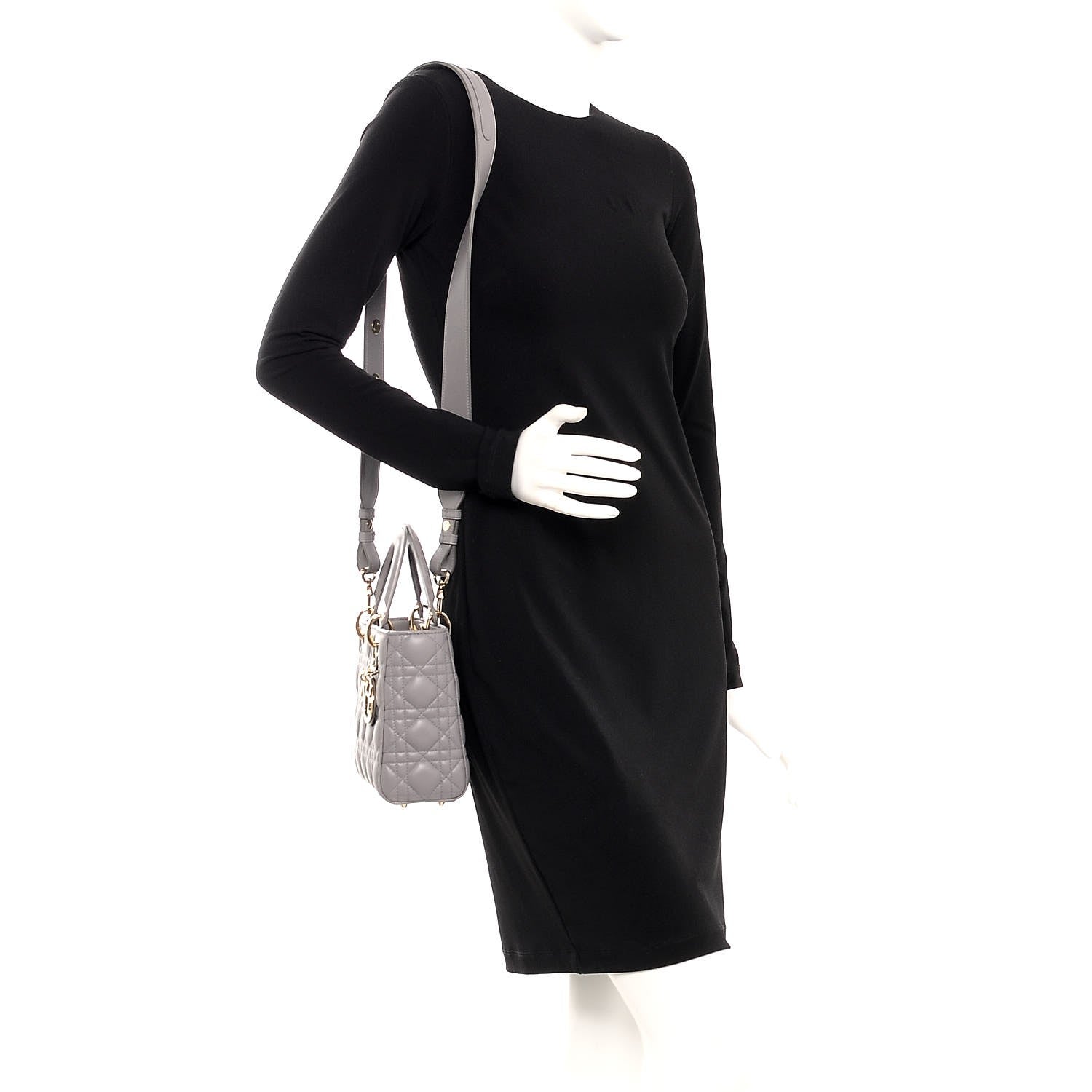 Christian Dior Lambskin Cannage Small My Lady Dior Gris 2 of 7