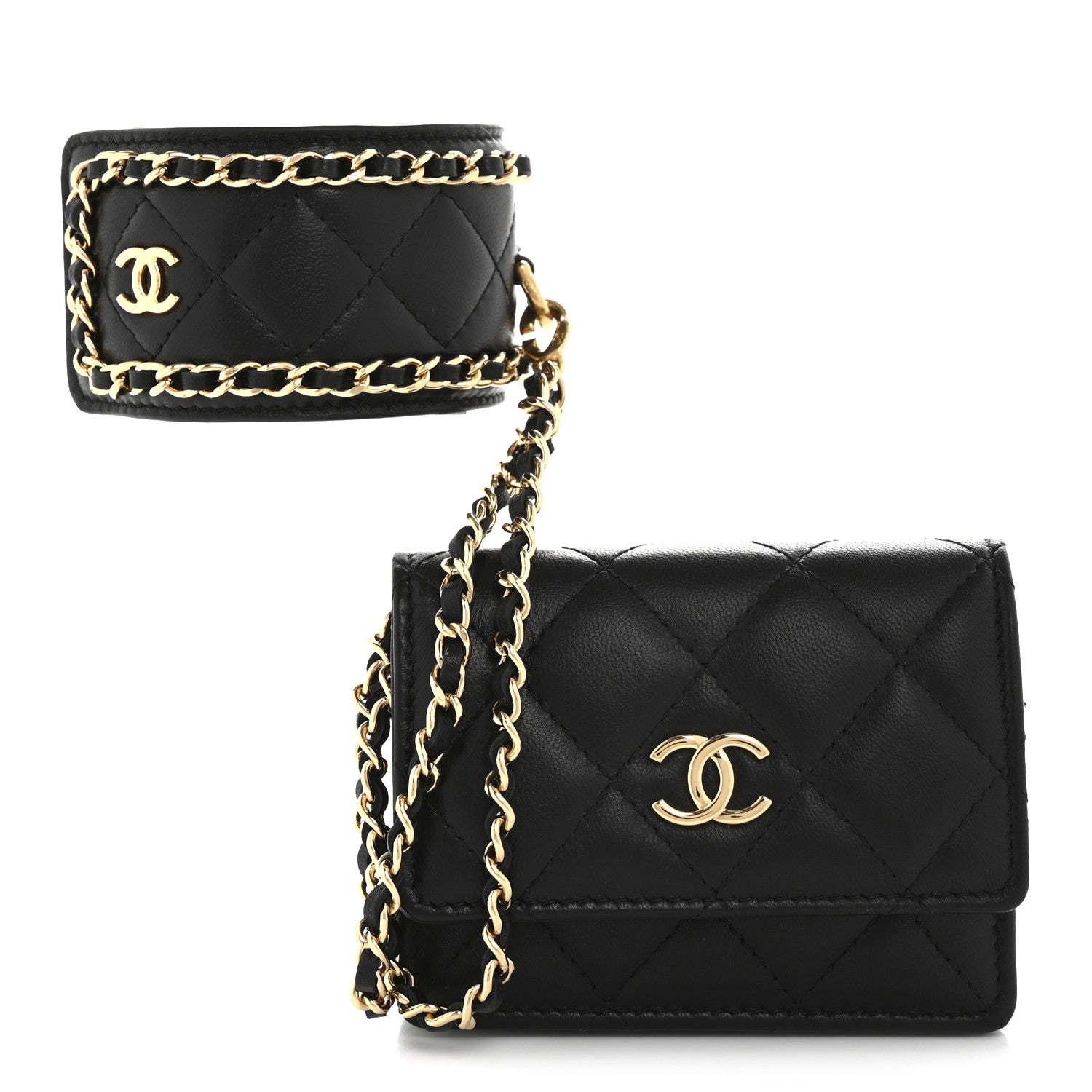 Chanel Lambskin Quilted Flap Card Holder With Cuff Black 1 of 10