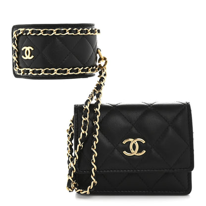 Chanel Lambskin Quilted Flap Card Holder With Cuff Black 1 of 10