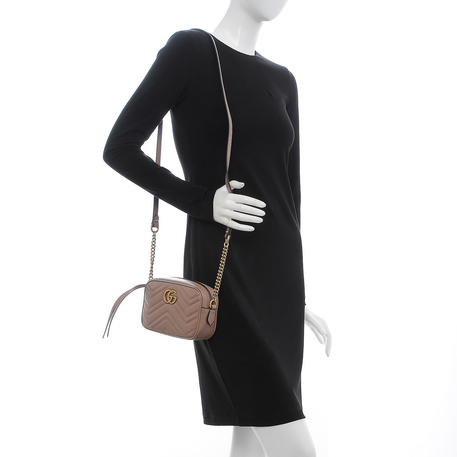 Gucci Calfskin Matelasse Mini GG Marmont Chain Shoulder Bag Porcelain Rose 2 of 7